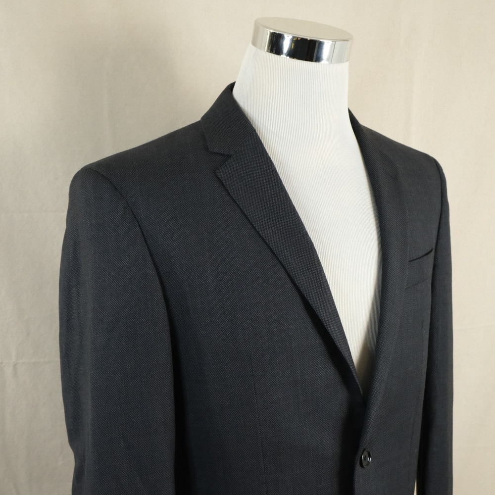 Indochino 38L Bespoke Sport Coat 100% Wool Dark Gray Knit Two Button Vented